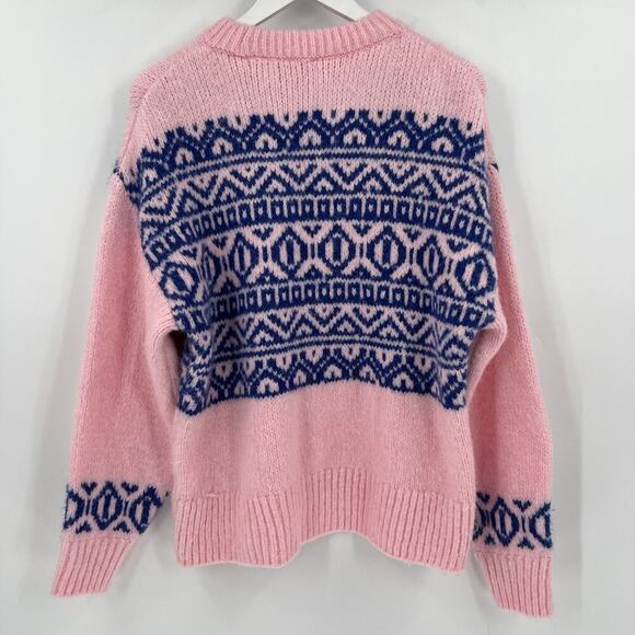 Zara Knit Jacquard Oversized Sweater Pink Blue Pullover Women’s Size Small - Picture 5 of 10